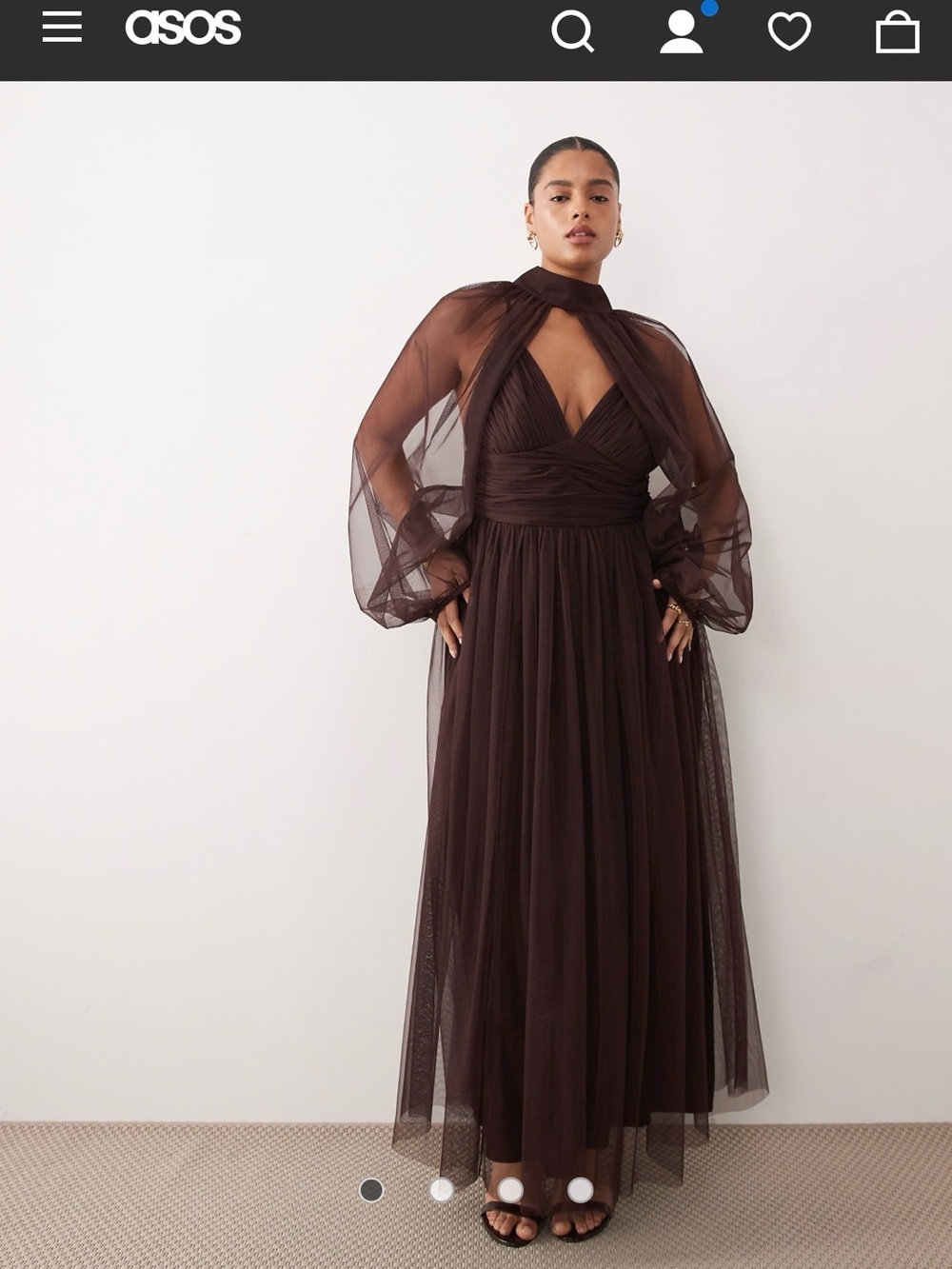 ASOS Chocolate Brown Mesh Maxi Dress with Balloon Sleeves